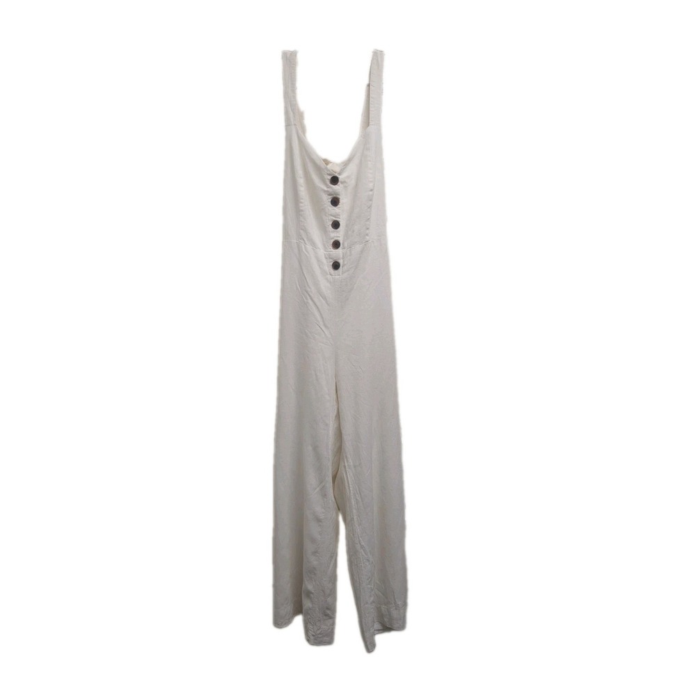 UBN Outfitters White Linen Blend Wide Leg Jumpsuit  Women's M Boho Cottagecore